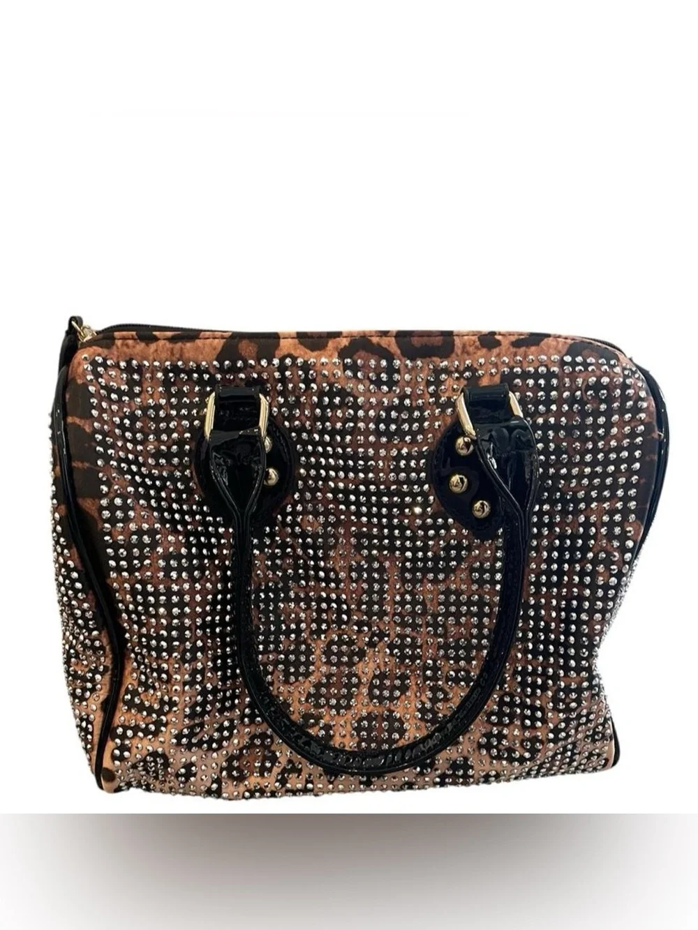 All-Over Rhinestone Leopard Print Duffle Satchel Purse (Excellent Condition)